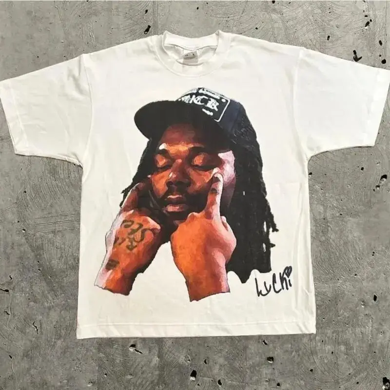 Men Y2K Gothic Print T-Shirt White Black — feature 9