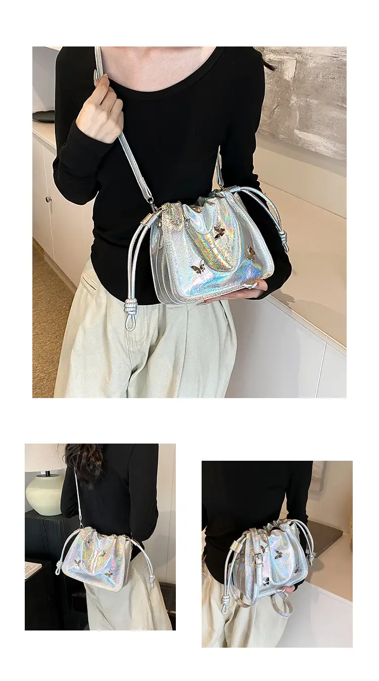 Black Korean Style Pleated Bucket Bag for Women — feature 4