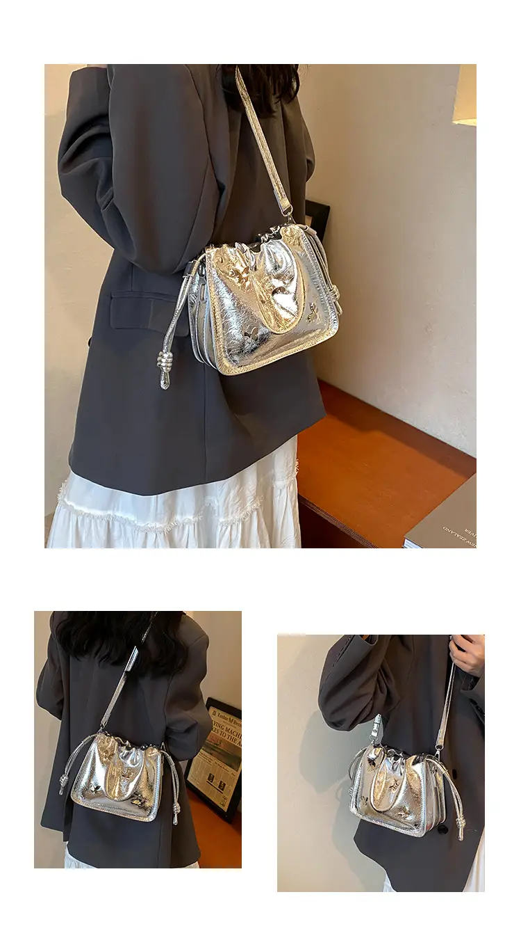Black Korean Style Pleated Bucket Bag for Women — feature 5