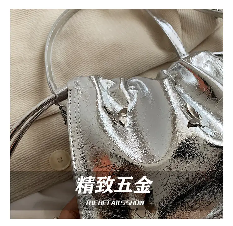 Black Korean Style Pleated Bucket Bag for Women — feature 8