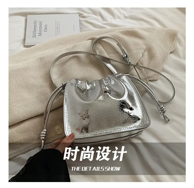 Black Korean Style Pleated Bucket Bag for Women — feature 9