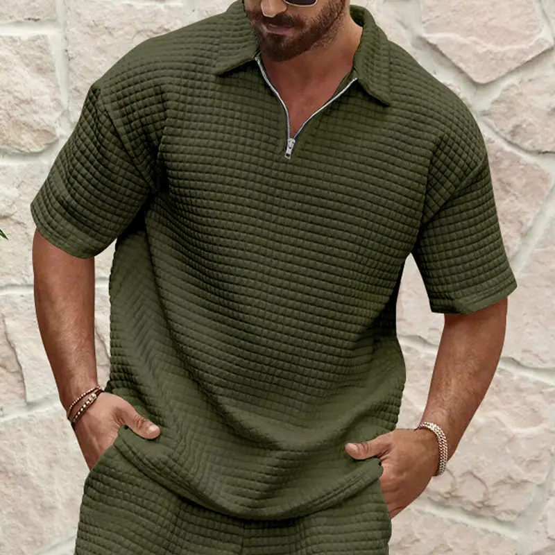 Men's 2025 Summer White Jacquard Polo Shirt Small Square Lapel — feature 12