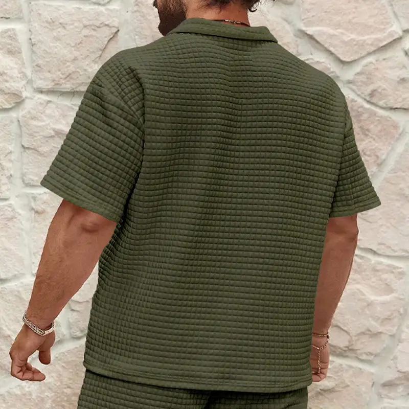 Men's 2025 Summer White Jacquard Polo Shirt Small Square Lapel — feature 13