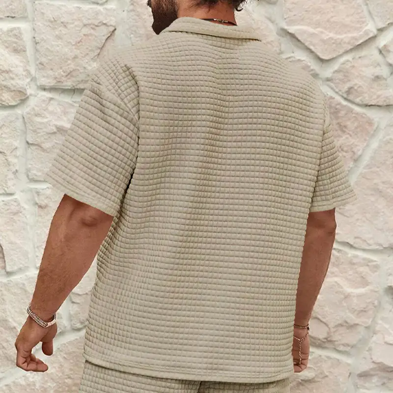 Men's 2025 Summer White Jacquard Polo Shirt Small Square Lapel — feature 17