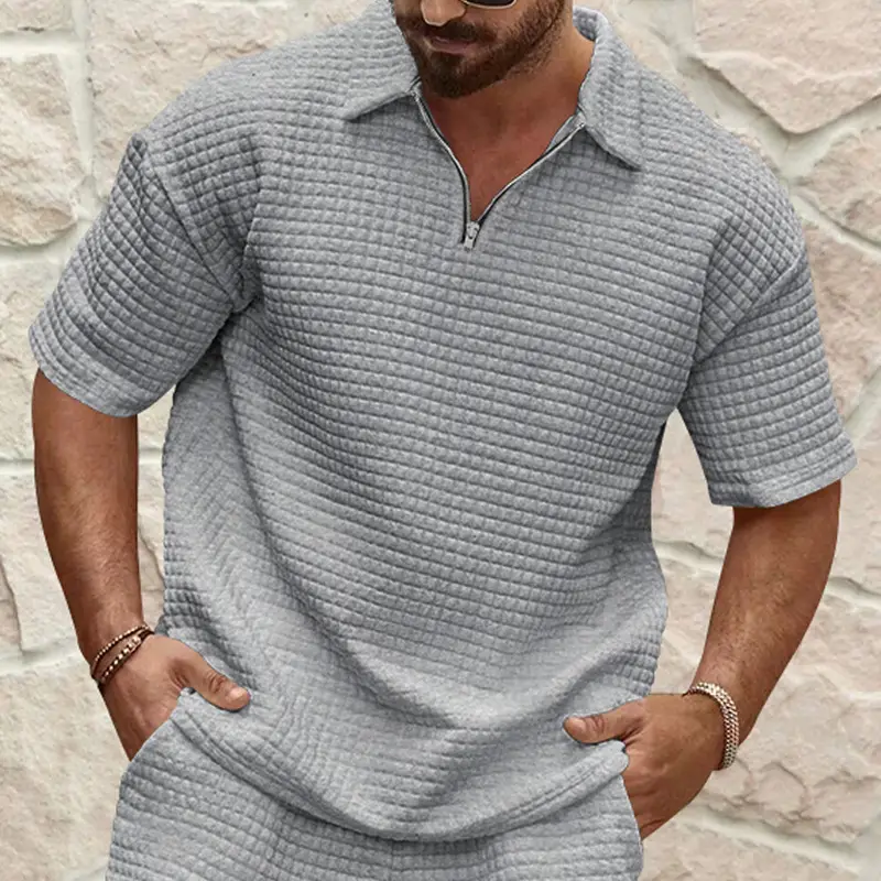 Men's 2025 Summer White Jacquard Polo Shirt Small Square Lapel — feature 20