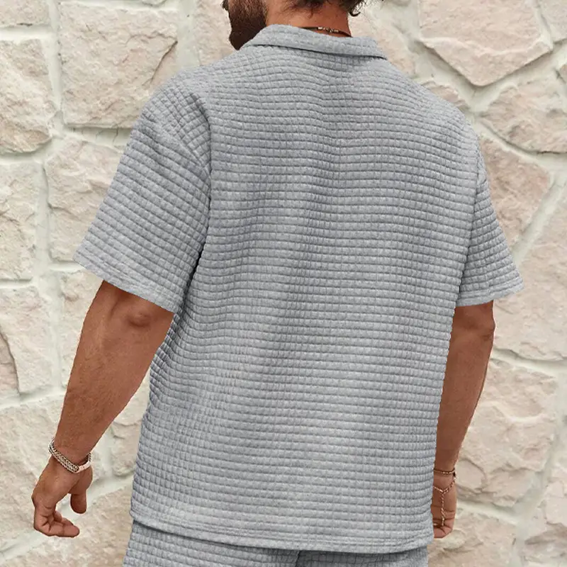 Men's 2025 Summer White Jacquard Polo Shirt Small Square Lapel — feature 21