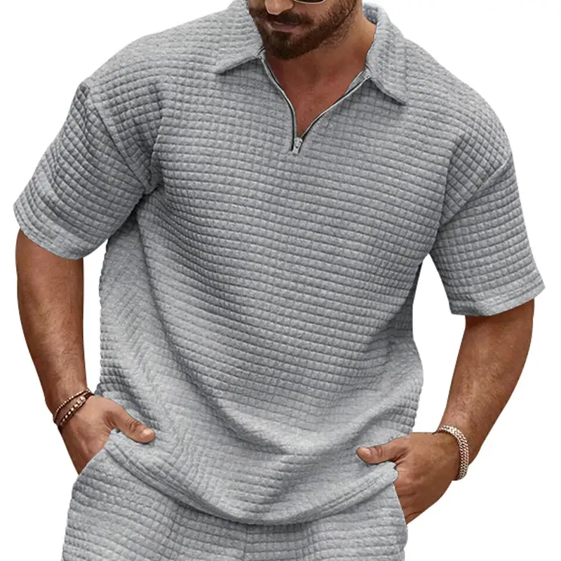 Men's 2025 Summer White Jacquard Polo Shirt Small Square Lapel — feature 22