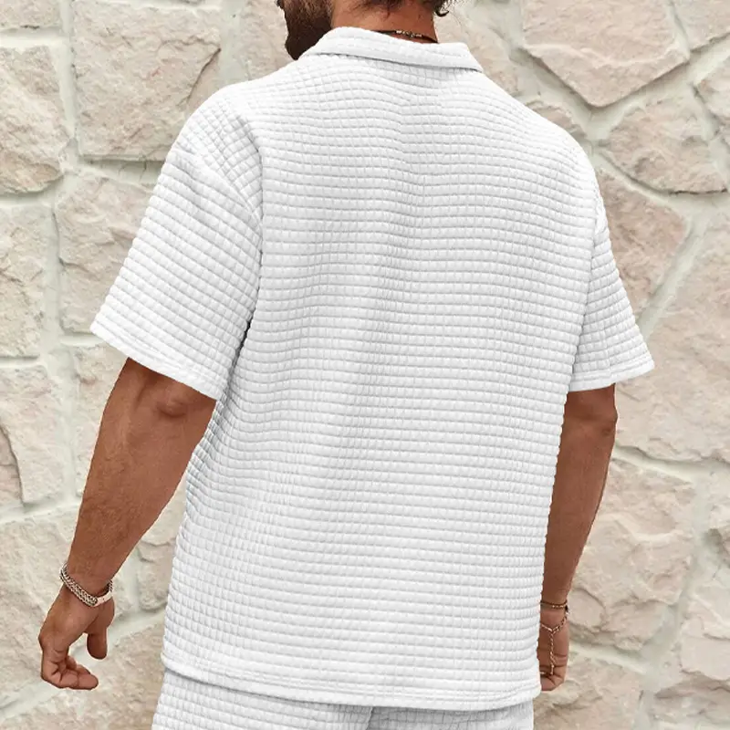 Men's 2025 Summer White Jacquard Polo Shirt Small Square Lapel — feature 5