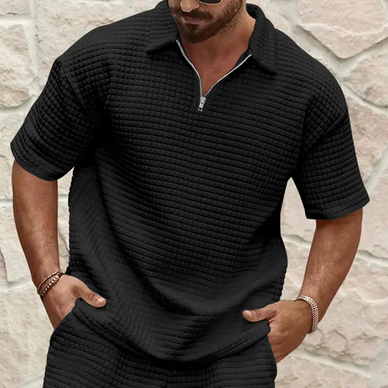 Men's 2025 Summer White Jacquard Polo Shirt Small Square Lapel — feature 8