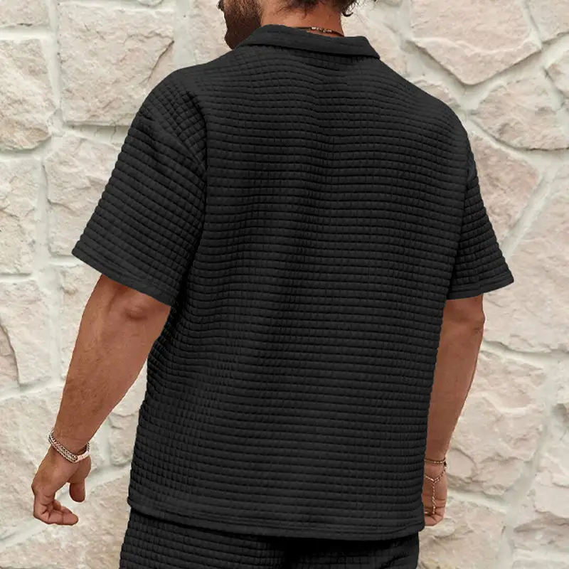 Men's 2025 Summer White Jacquard Polo Shirt Small Square Lapel — feature 9