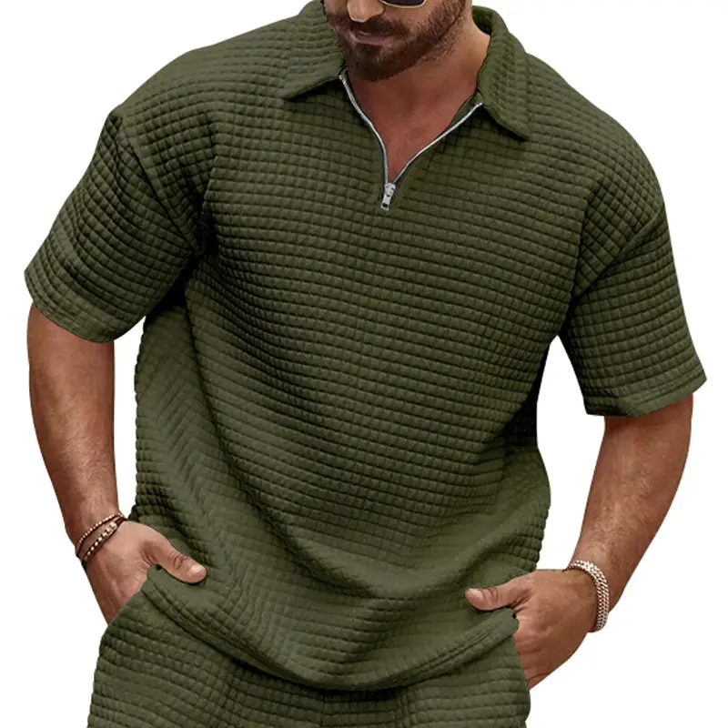 Men's 2025 Summer White Jacquard Polo Shirt Small Square Lapel - Image 4