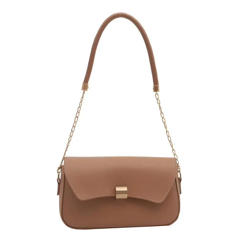 Women's Tan Leather Shoulder Bag with Chain Strap - Image 8