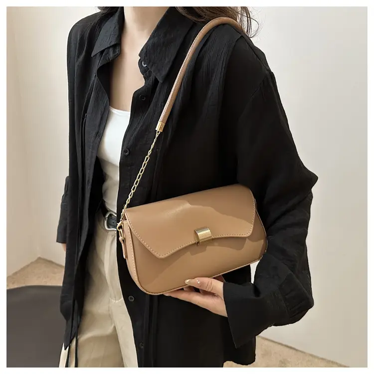 Women's Tan Leather Shoulder Bag with Chain Strap — feature 14