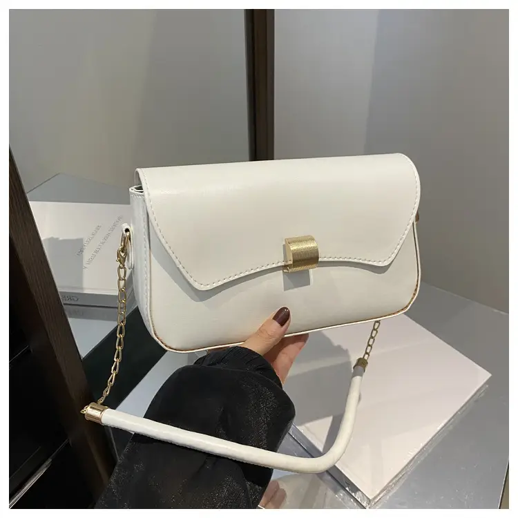 Women's Tan Leather Shoulder Bag with Chain Strap - Image 2