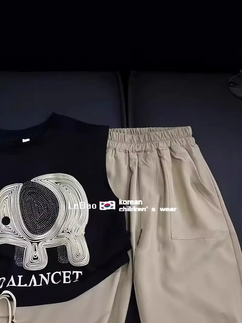 Boys Cotton Sleeveless Elephant T-Shirt Black