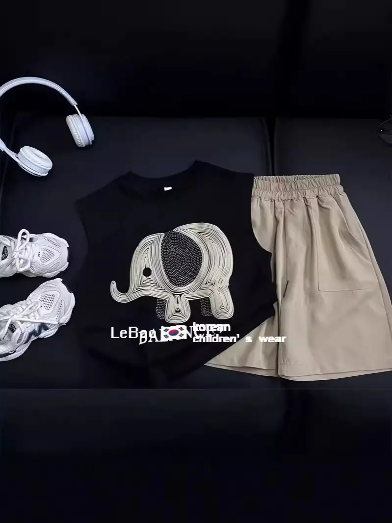 Boys Cotton Sleeveless Elephant T-Shirt Black