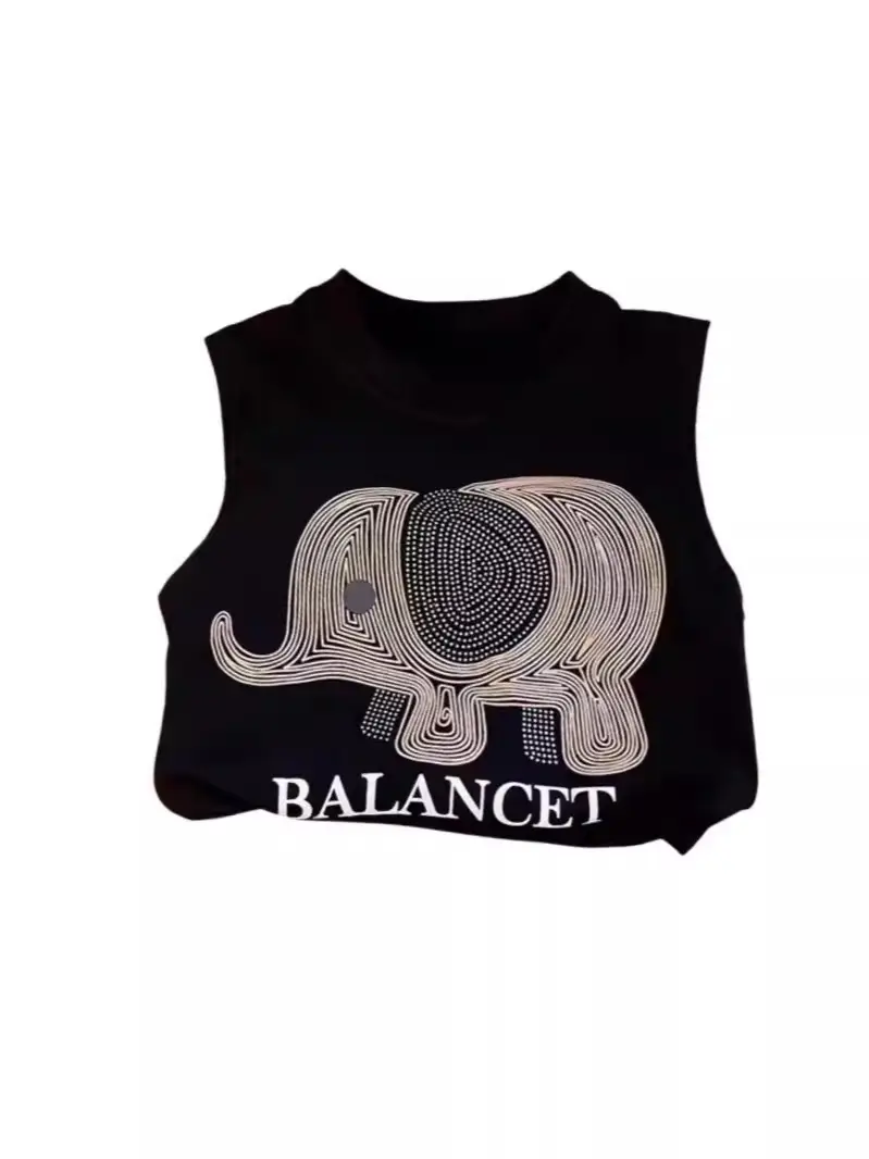 Boys Cotton Sleeveless Elephant T-Shirt Black