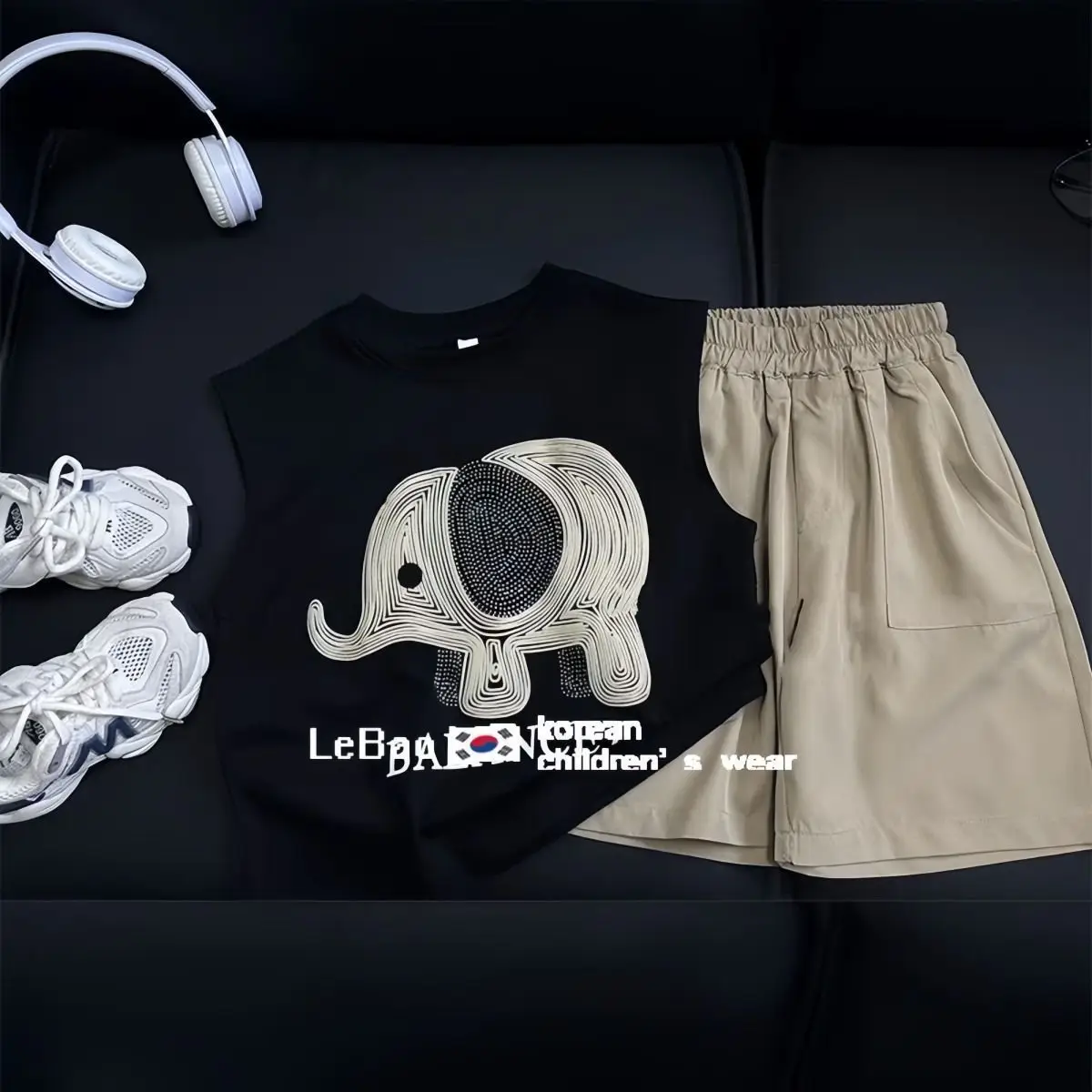 Boys Cotton Sleeveless Elephant T-Shirt Black — feature 5
