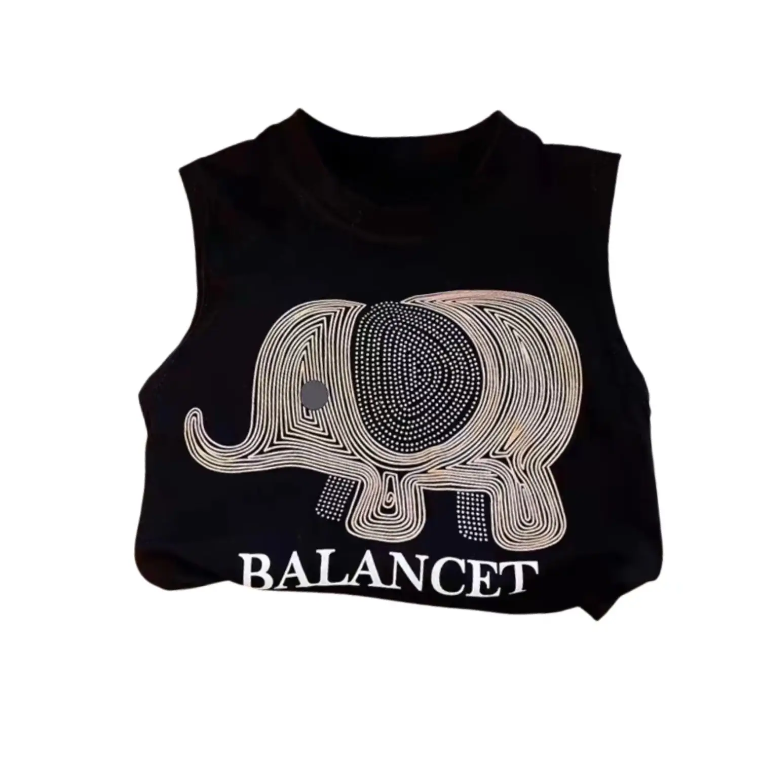 Boys Cotton Sleeveless Elephant T-Shirt Black — feature 6