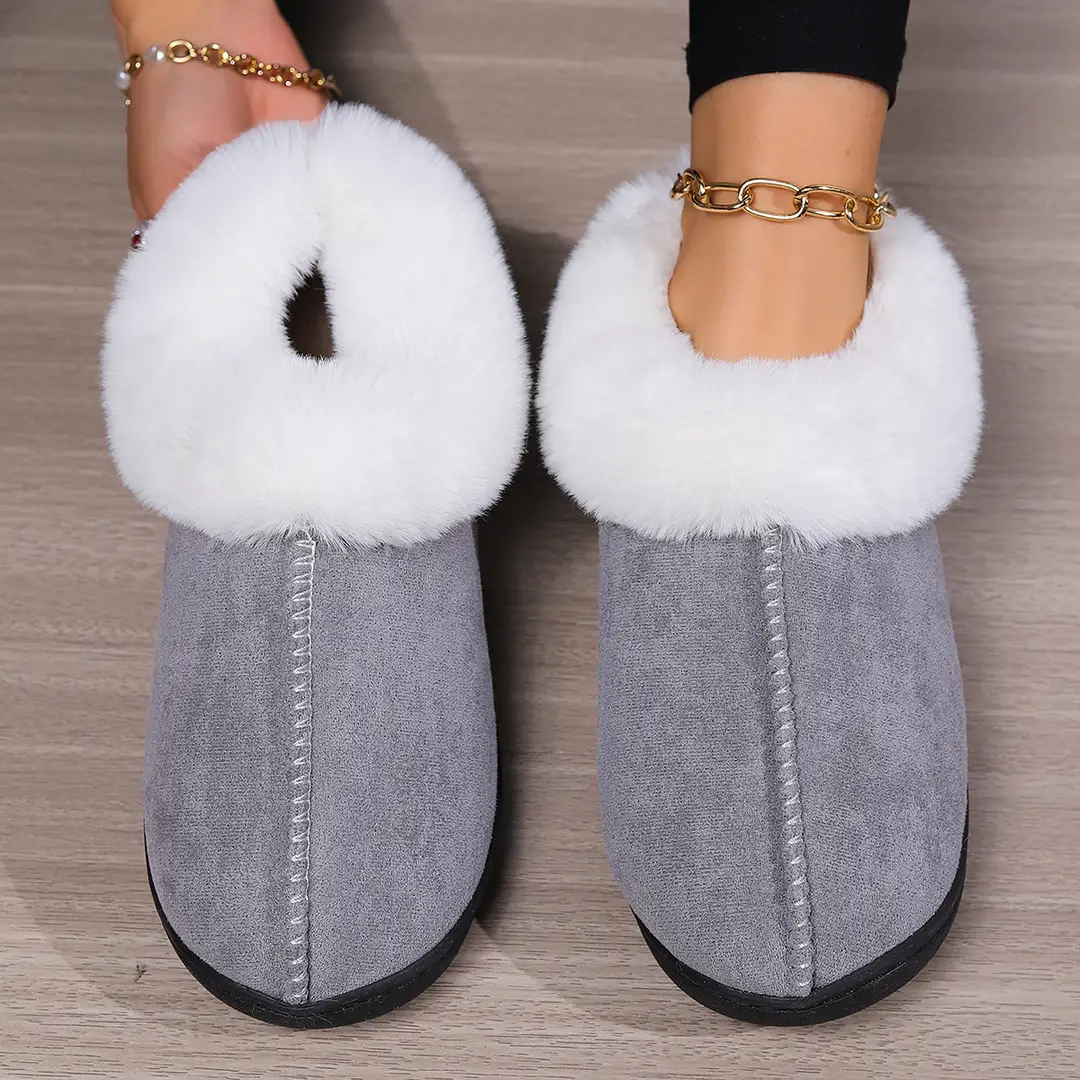 Cross-Border Autumn and Winter Velvet Cotton Slippers for Women, Home Thick-Soled Cotton Slippers for Men, Warm Bags and Furry Slippers Wholesale