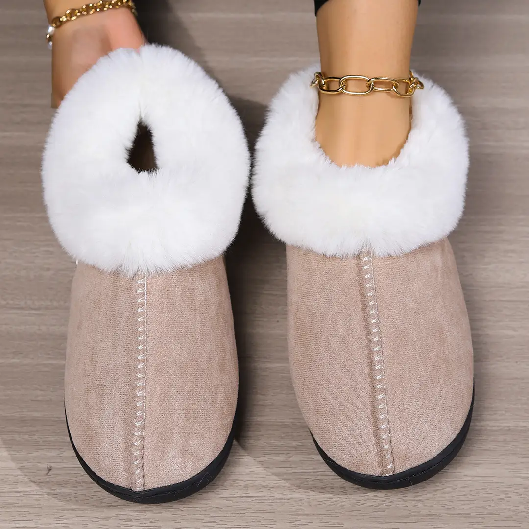 Cross-Border Autumn and Winter Velvet Cotton Slippers for Women, Home Thick-Soled Cotton Slippers for Men, Warm Bags and Furry Slippers Wholesale