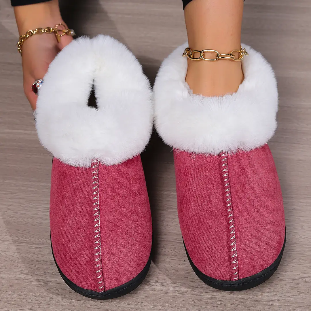 Cross-Border Autumn and Winter Velvet Cotton Slippers for Women, Home Thick-Soled Cotton Slippers for Men, Warm Bags and Furry Slippers Wholesale