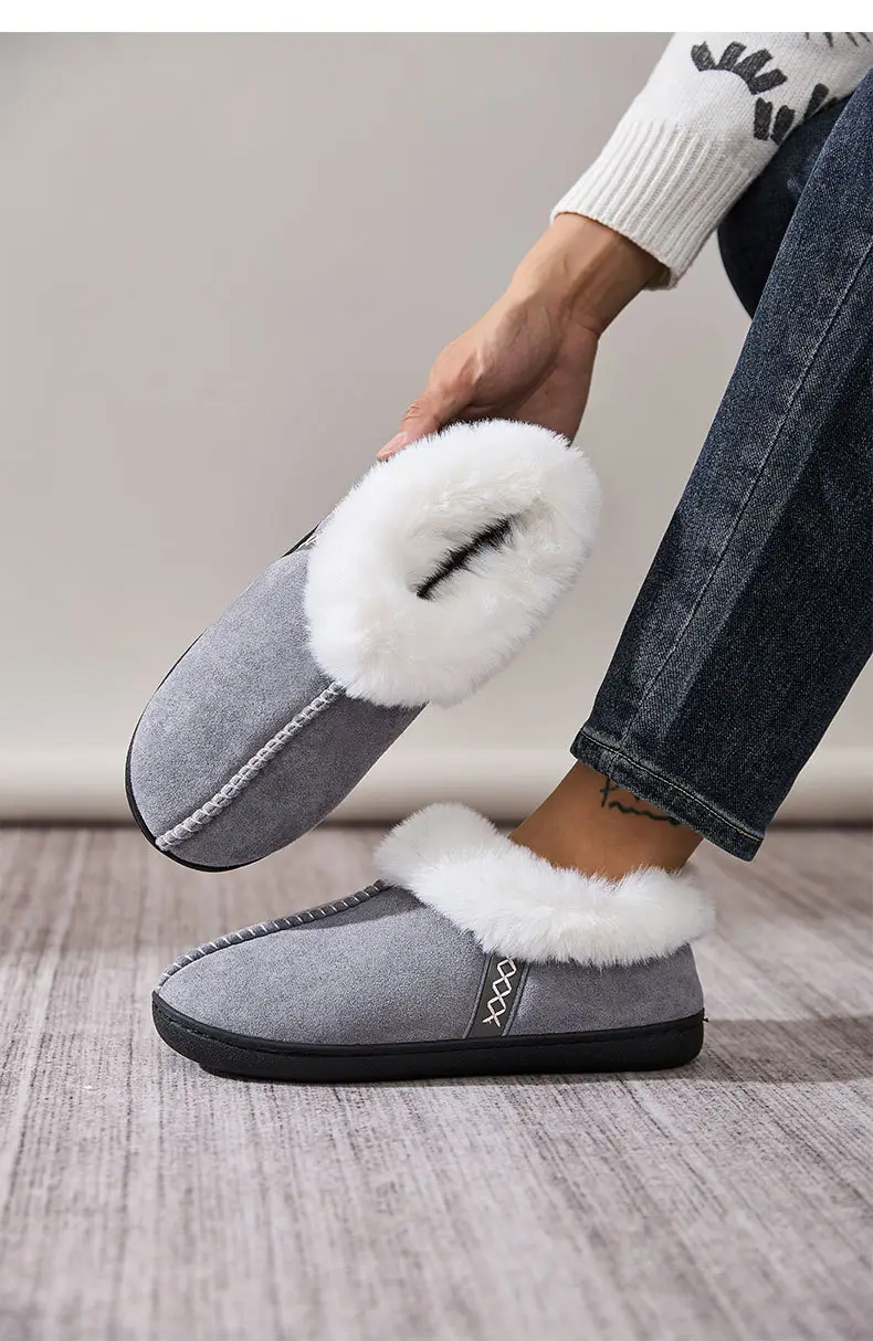 Cross-Border Autumn and Winter Velvet Cotton Slippers for Women, Home Thick-Soled Cotton Slippers for Men, Warm Bags and Furry Slippers Wholesale — feature 17