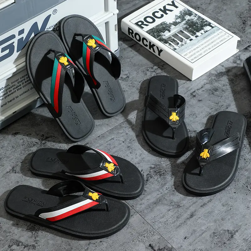 Men's Korean Style Flip Flops Black Red Green 2024 - Image 9