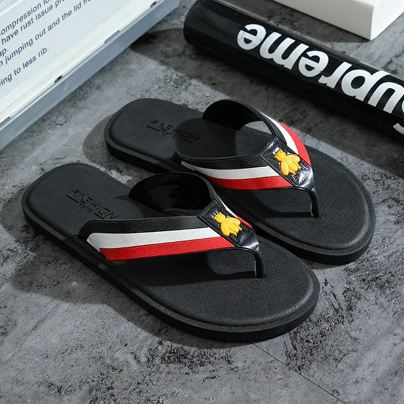 Men's Korean Style Flip Flops Black Red Green 2024 - Image 2