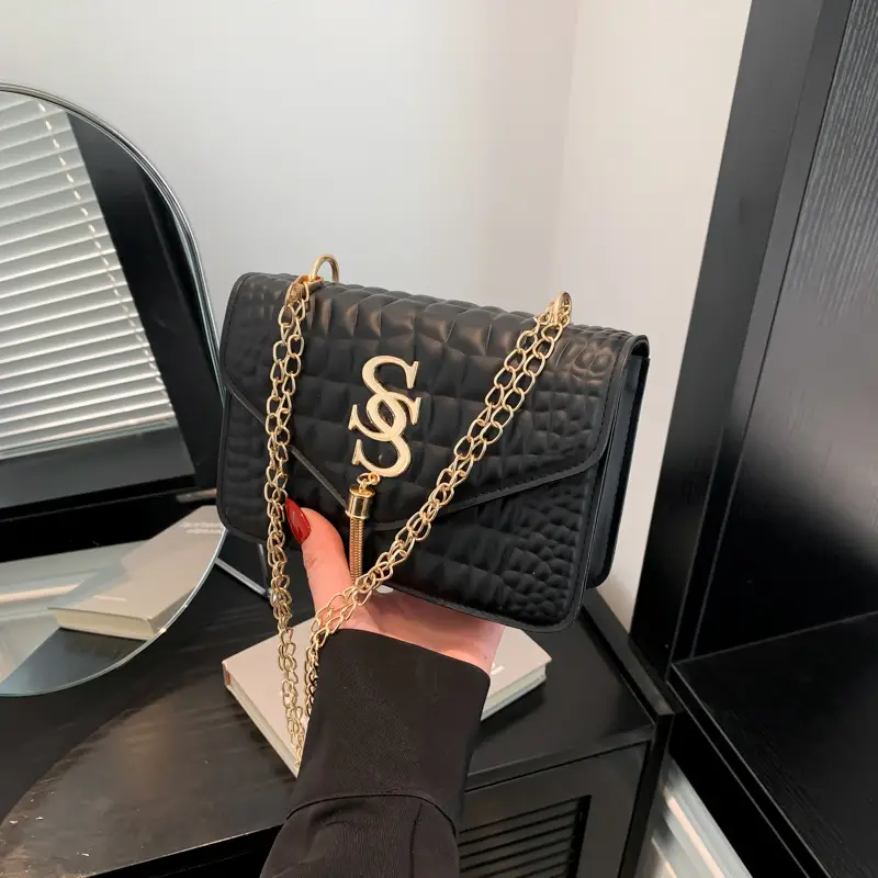 Women's Beige Croc Patch Chain Shoulder Bag - Image 6