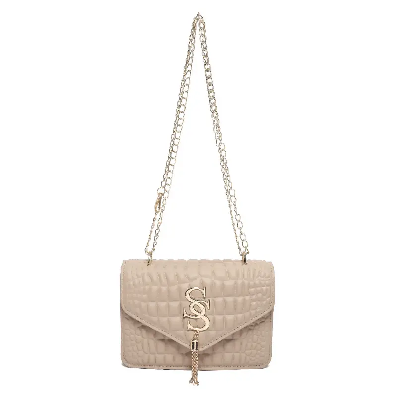 Women's Beige Croc Patch Chain Shoulder Bag - Image 10