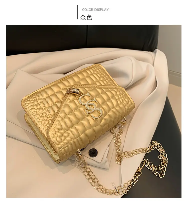 Women's Beige Croc Patch Chain Shoulder Bag — feature 11