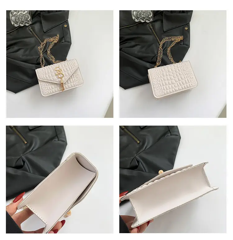 Women's Beige Croc Patch Chain Shoulder Bag — feature 8