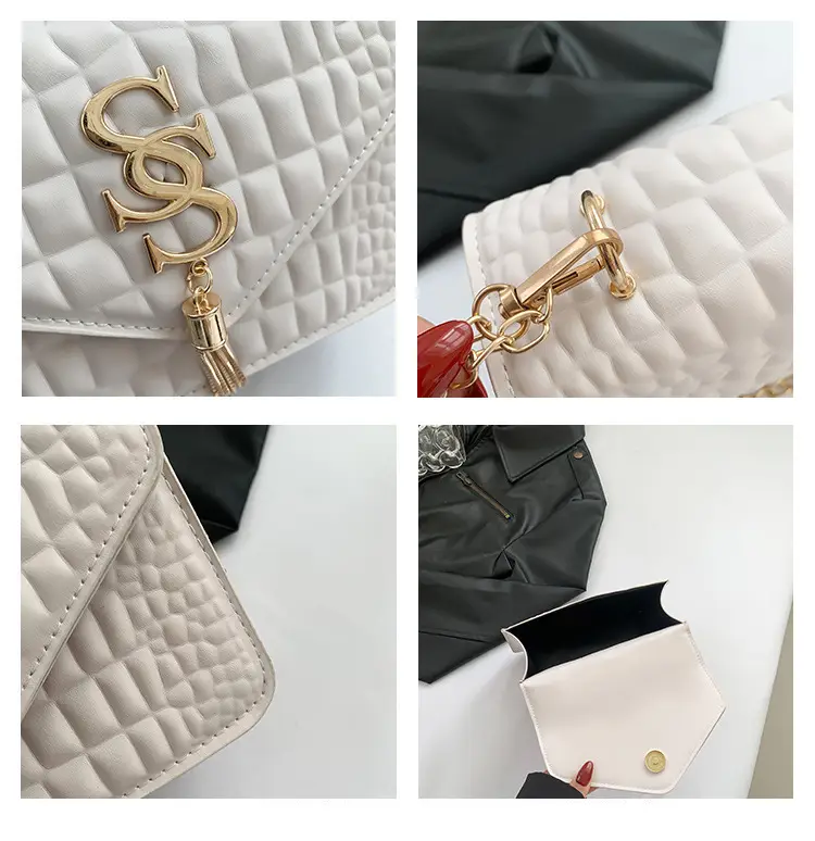 Women's Beige Croc Patch Chain Shoulder Bag — feature 9