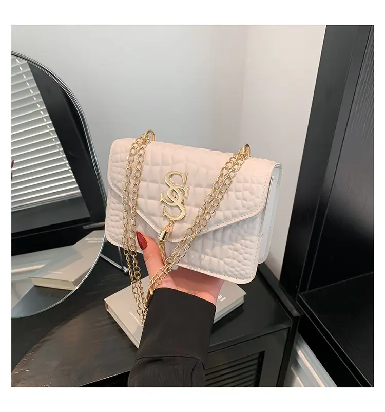 Women's Beige Croc Patch Chain Shoulder Bag - Image 2