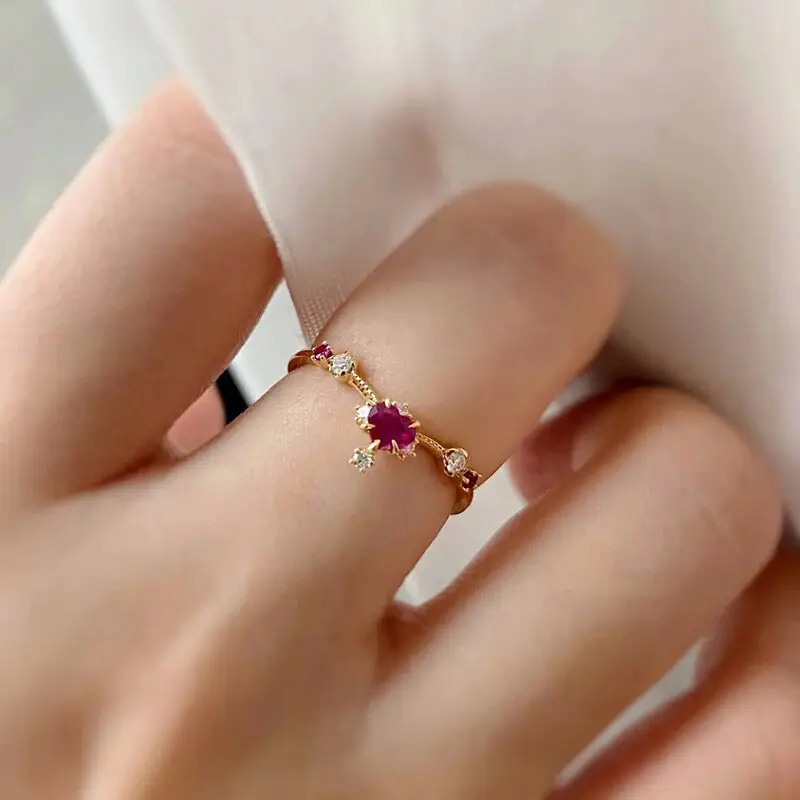 Sweet French Flower Ring with Ruby & Diamond High Gold