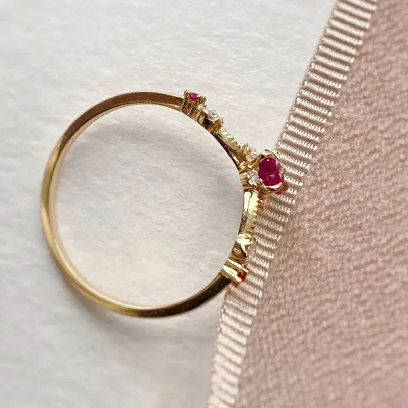 Sweet French Flower Ring with Ruby & Diamond High Gold — feature 10