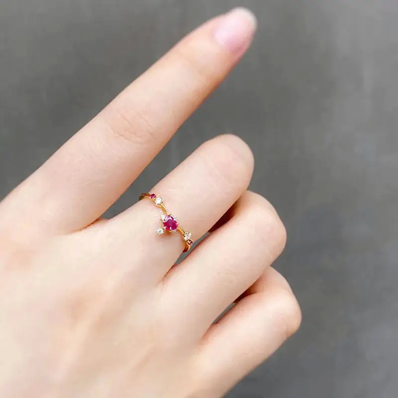 Sweet French Flower Ring with Ruby & Diamond High Gold — feature 3