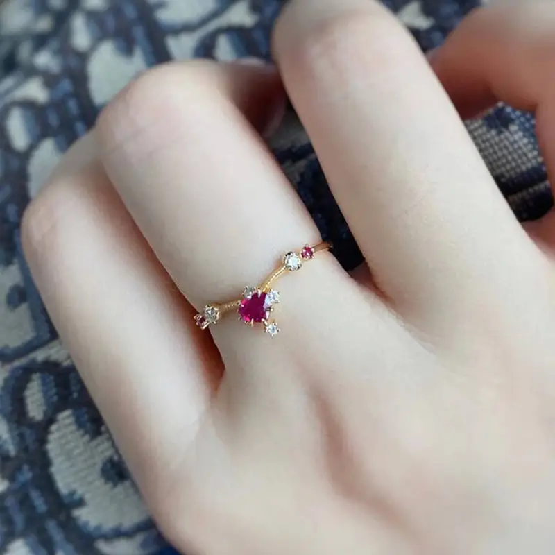 Sweet French Flower Ring with Ruby & Diamond High Gold — feature 4