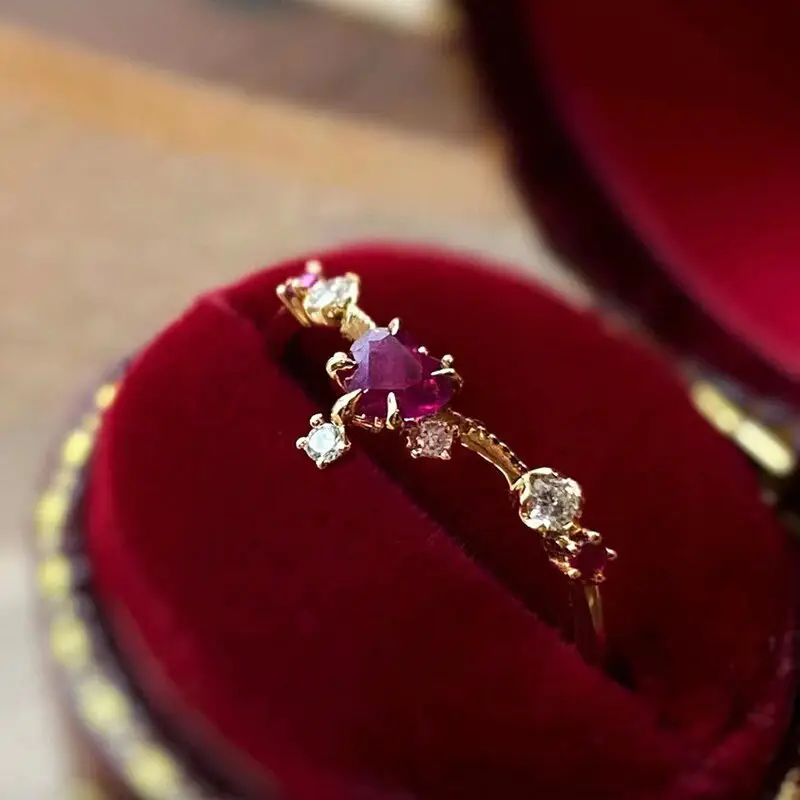Sweet French Flower Ring with Ruby & Diamond High Gold — feature 6