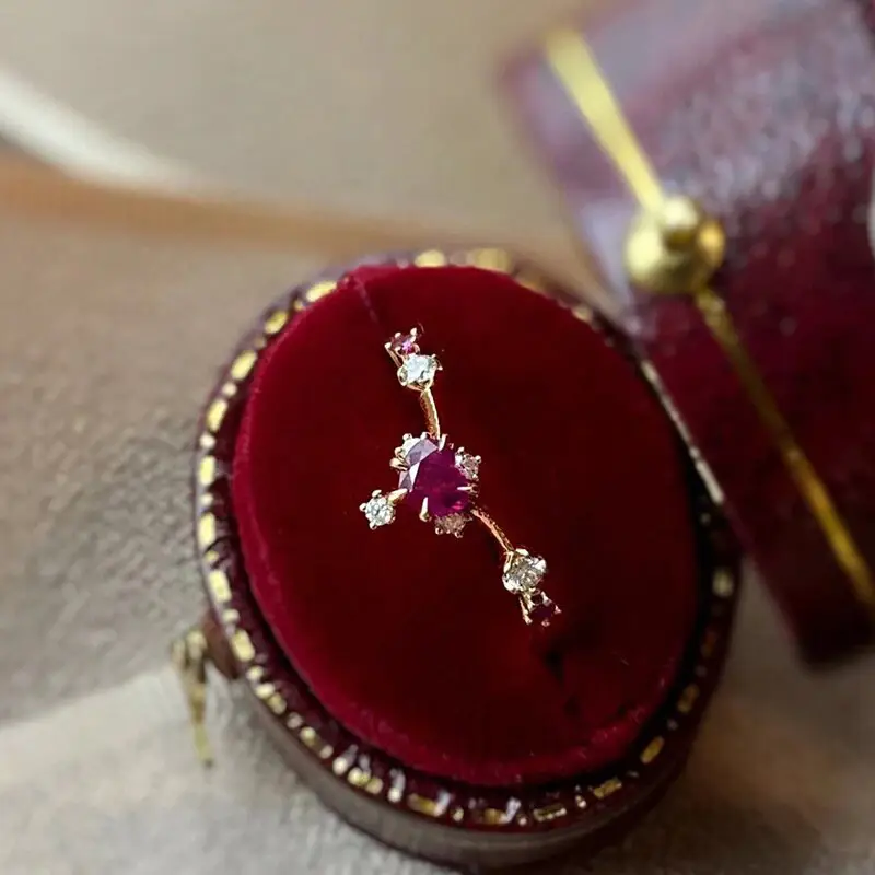 Sweet French Flower Ring with Ruby & Diamond High Gold — feature 7