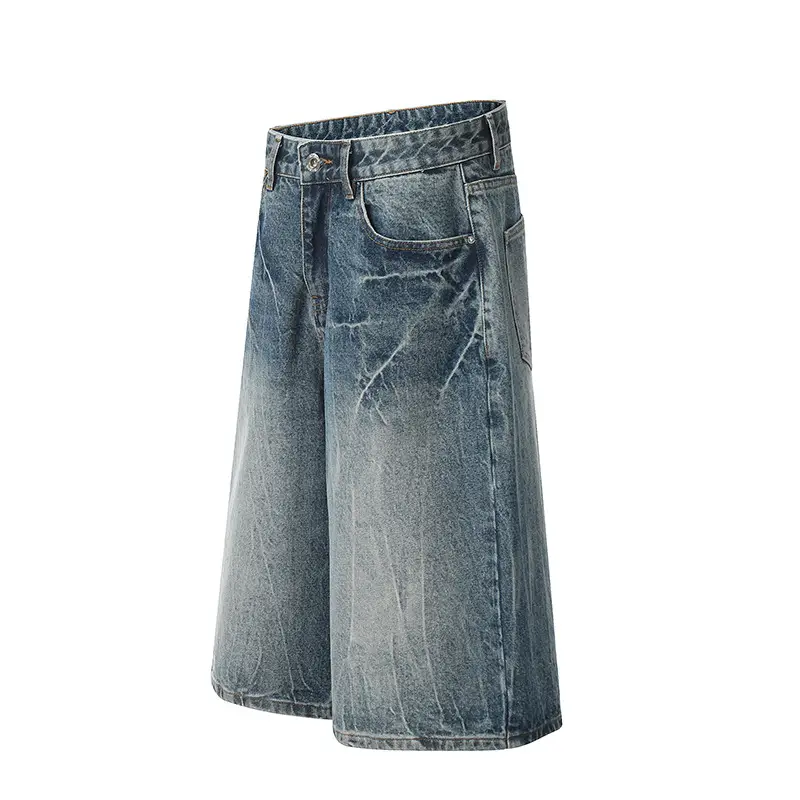 Washed Denim Shorts Cropped Light Blue Men Women