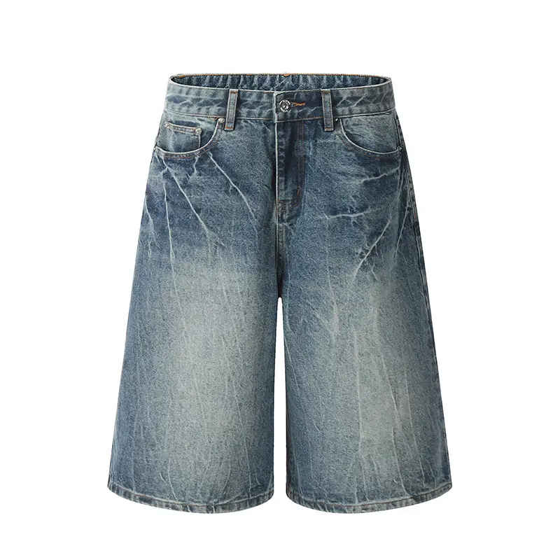 Washed Denim Shorts Cropped Light Blue Men Women
