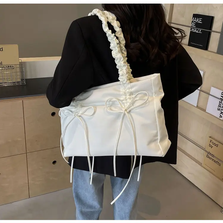 Pink Pleated Bow Tote Bag for Women — feature 20