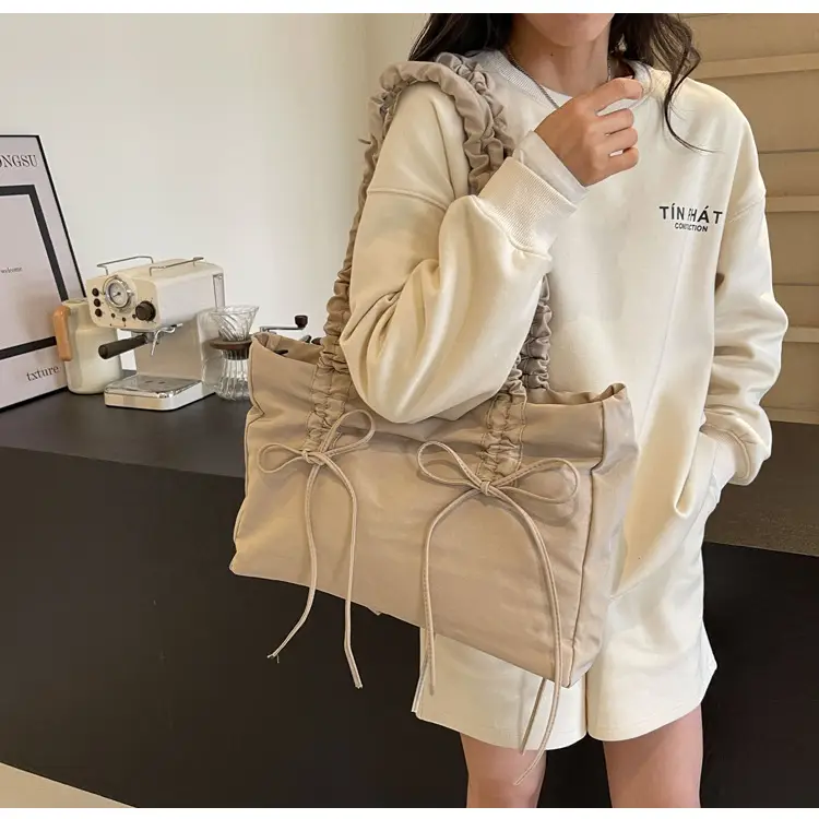 Pink Pleated Bow Tote Bag for Women — feature 25