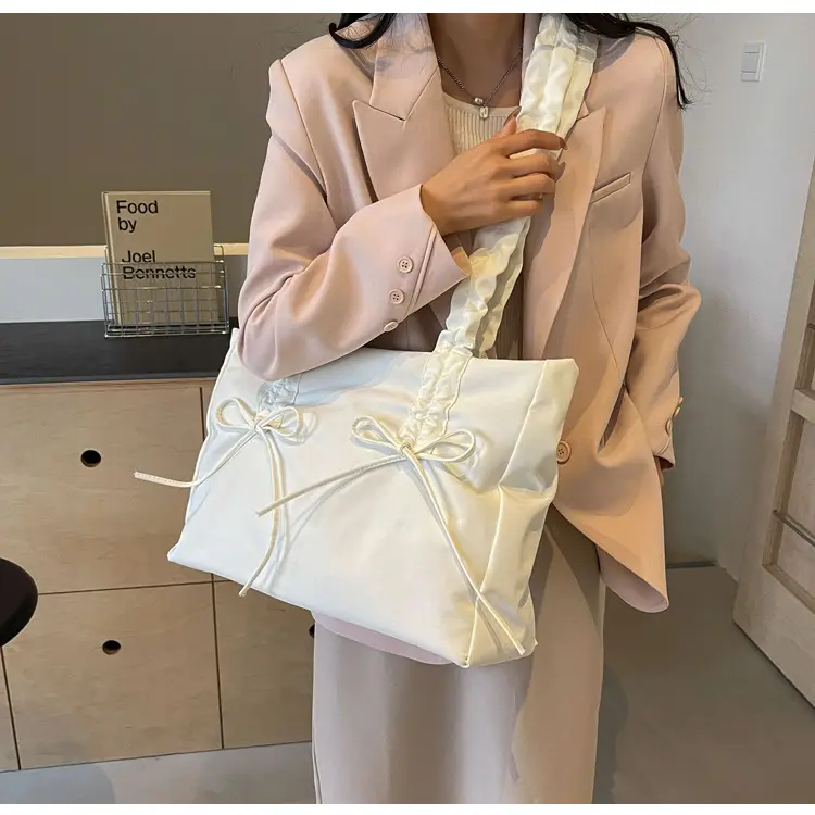 Pink Pleated Bow Tote Bag for Women — feature 26