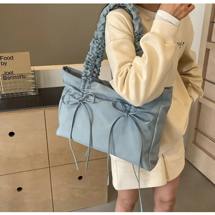Pink Pleated Bow Tote Bag for Women — feature 27