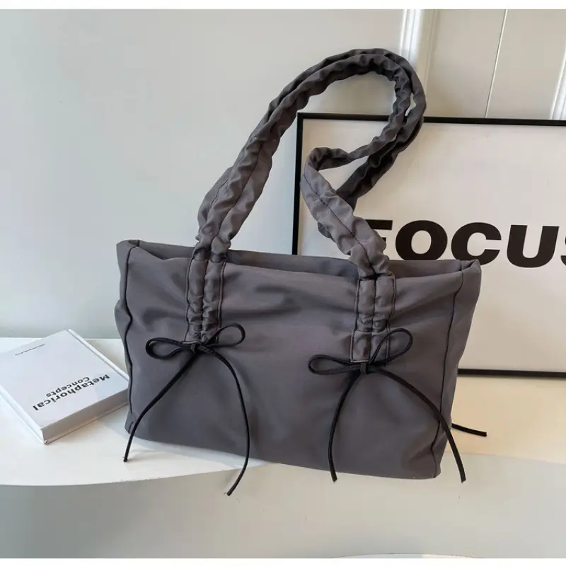 Pink Pleated Bow Tote Bag for Women - Image 3