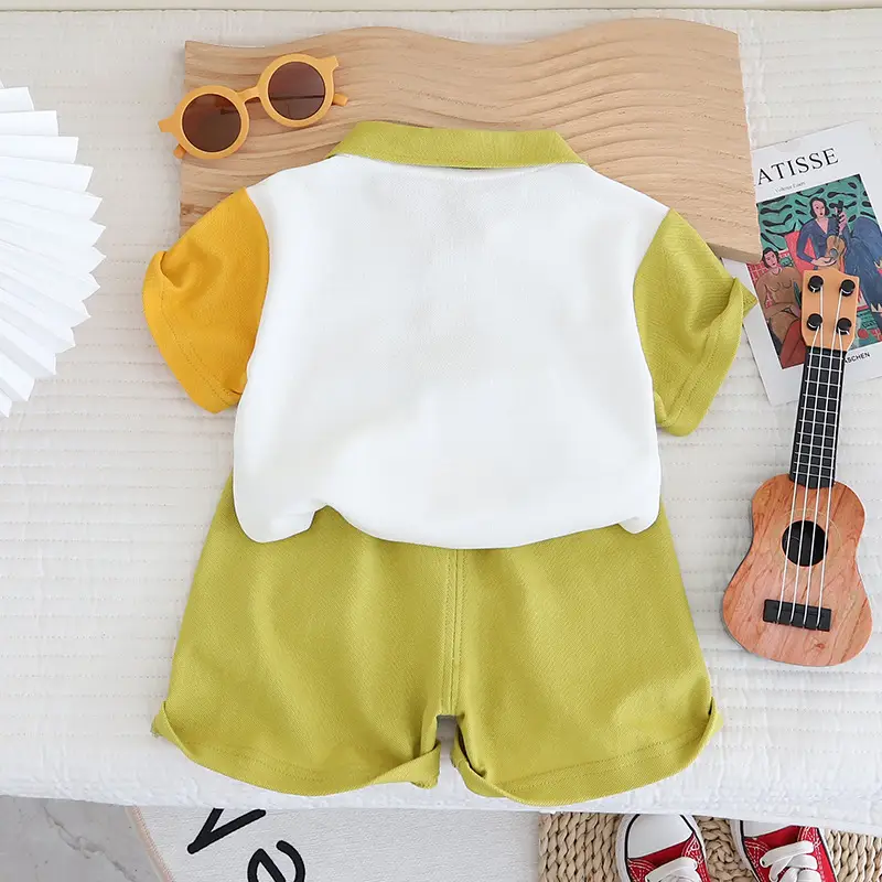 2024 Cartoon Boys T-Shirt Shorts Set Green Yellow - Image 4