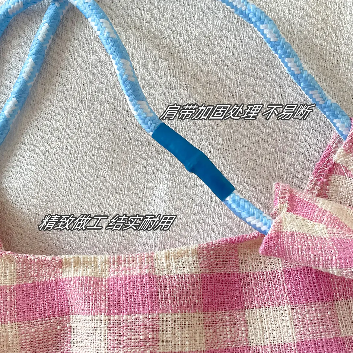 Pink Plaid Drawstring Shoulder Bag Large Capacity — feature 19